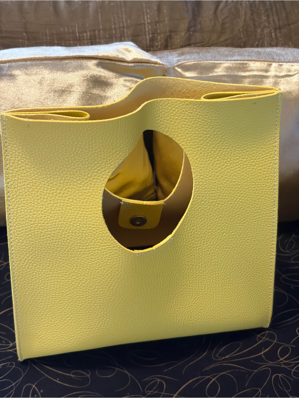 Bright Yellow Pebbled Tote with Circular Cutout Handle